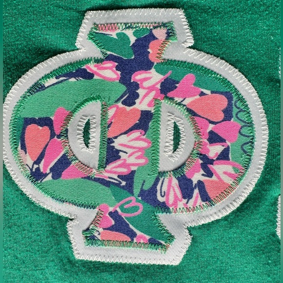 GAMMA PHI BETA racerback t-shirt green small green white floral letters sewn on - Picture 5 of 14